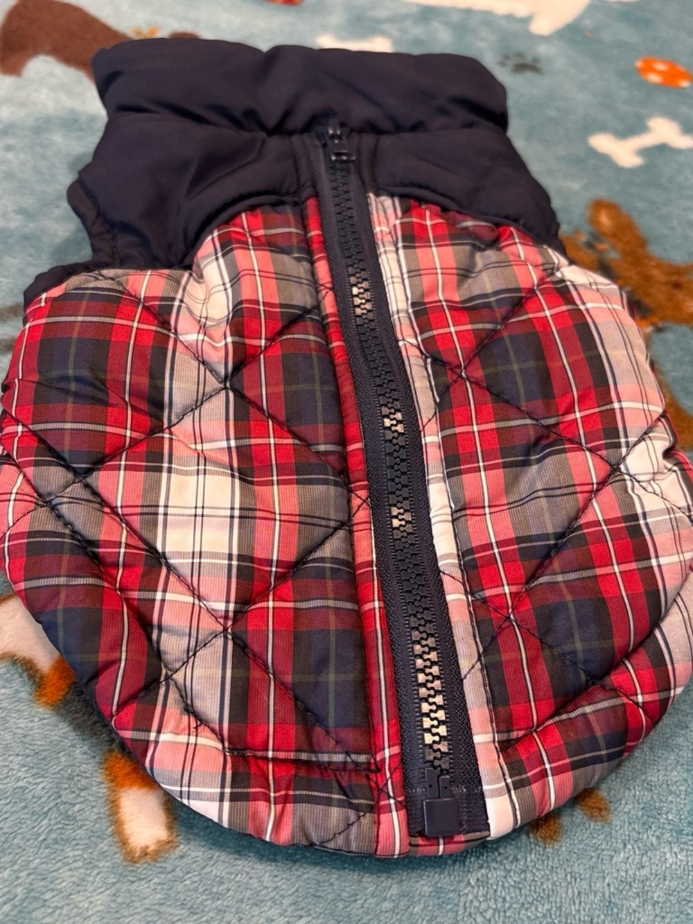 Plaid Quilted Small Pet Vest - Red & Navy medium